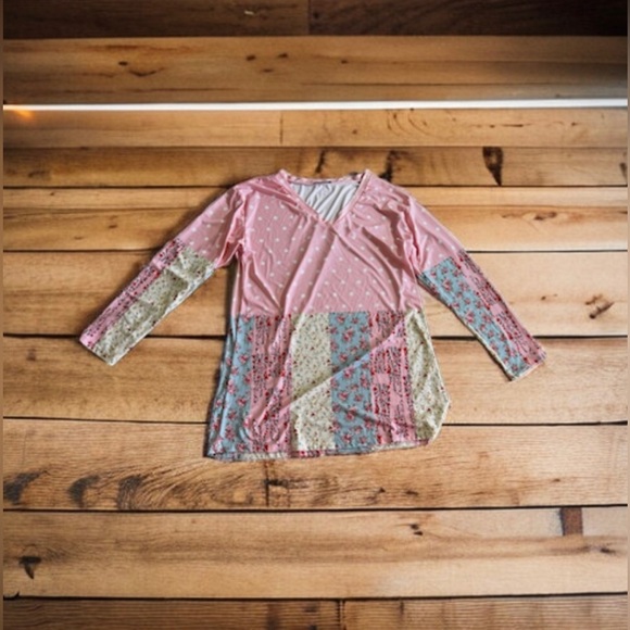 LILY by Firmiana Tunic Top Womens L Large FLORAL PINK Blue POLKA DOT Shirt - Picture 4 of 16